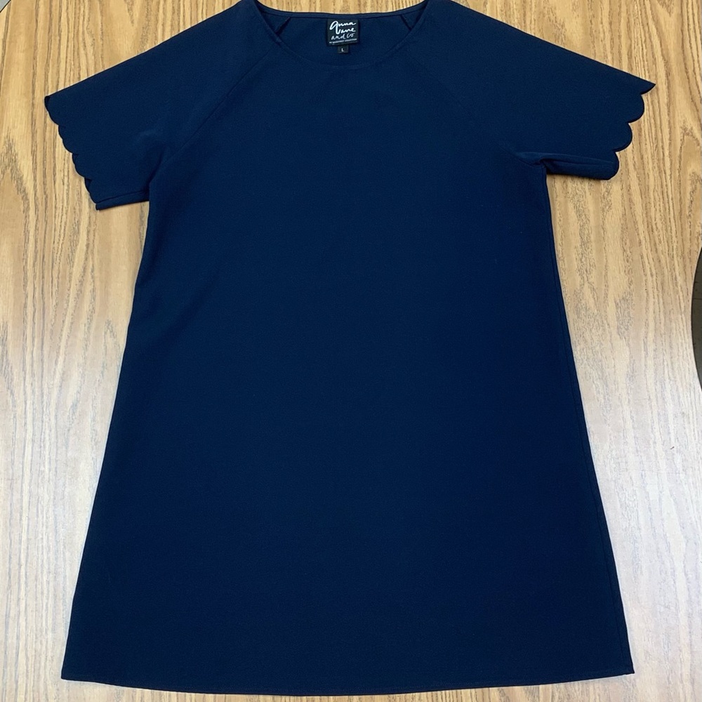 Preppy Scalloped Sleeve Navy Blue Shirt Dress
